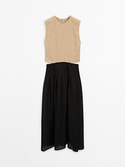 Massimo Dutti Длинное комбинированное платье с боковыми разрезами, черный