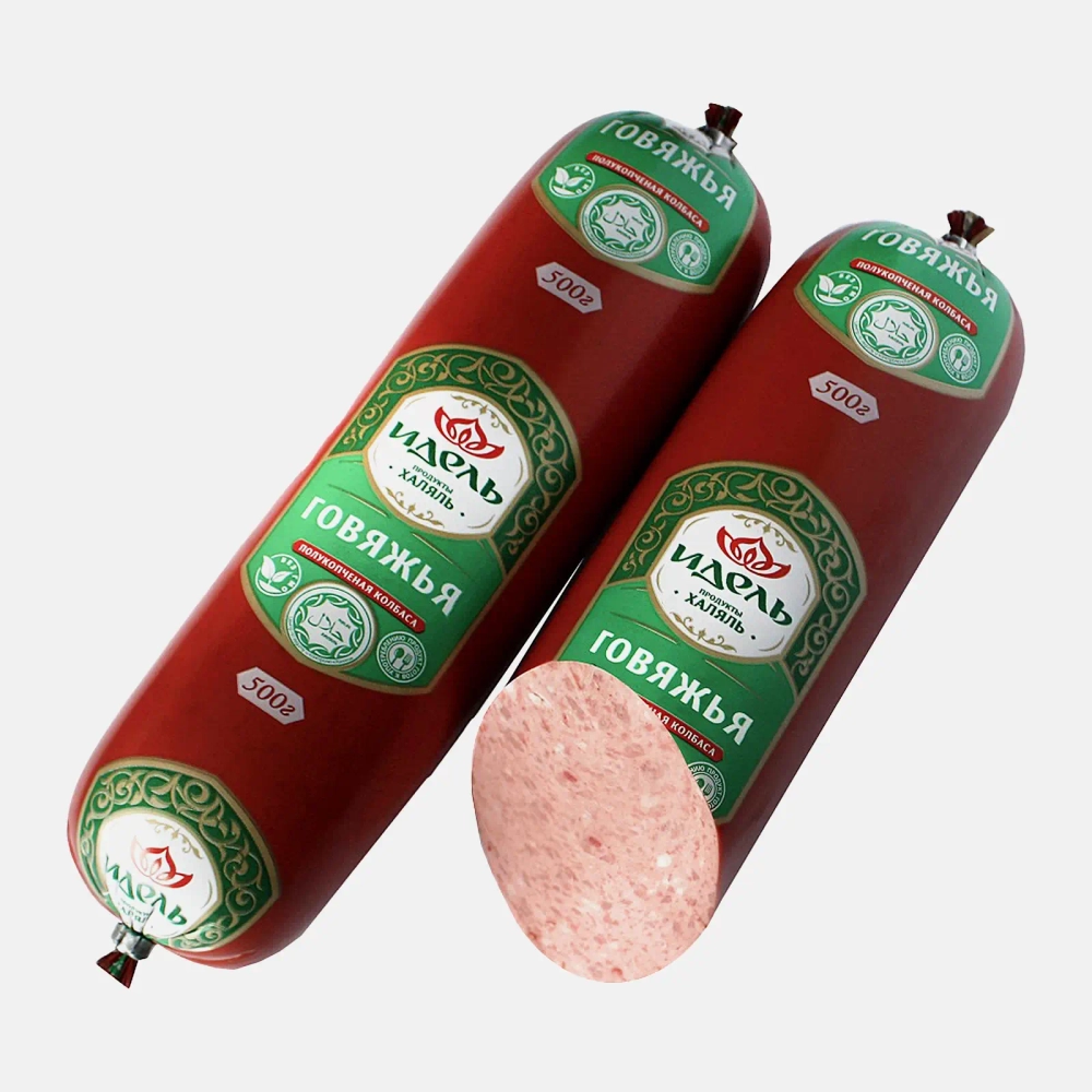 Колбаса Идель Говяжья халяль полукопченая 500г