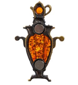 AM-1103 Магнит «Самовар Суздальский» (латунь, янтарь)