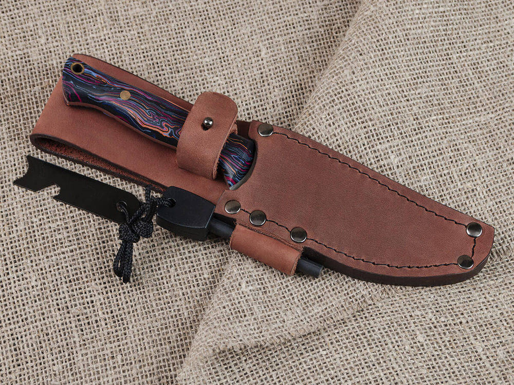 Нож для бушкрафта "Форест", сталь VG-10/Elmax, рукоять микарта (фиолетовая)