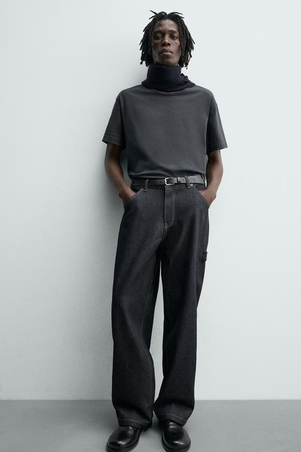 ZARA ДЖИНСЫ CARPINTERO BAGGY FIT С ДЕКОРАТИВНОЙ СТРОЧКОЙ, СИНИЙ