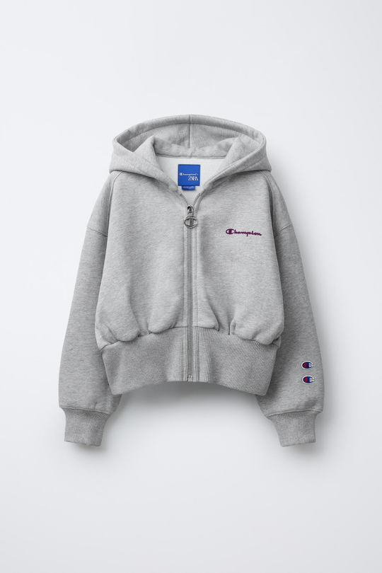 ZARA X CHAMPION ® ТОЛСТОВКА НА МОЛНИИ С НАДПИСЬЮ, СЕРЫЙ МЕЛАНЖ