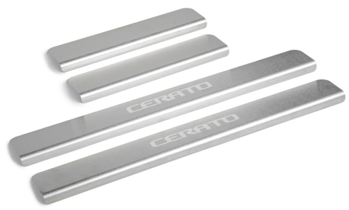 Накладки на пороги Rival для Kia Cerato IV 2018-2021, нерж. сталь, с надписью, 4 шт., NP.2814.3