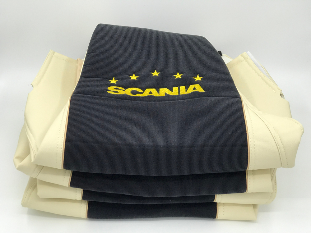 Чехлы премиум кожа + штрокс вышивка SCANIA R/P/G MIX 2004-2014 года S22 Польша