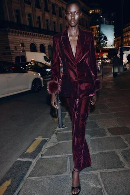 ZARA ШИРОКИЕ БРЮКИ ИЗ ВЕЛЬВЕТА, БУРГУНДИ