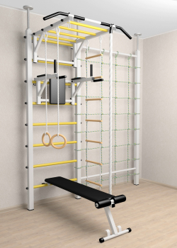 Шведская стенка Sv Sport враспор (Турник рукоход/Брусья/Скамья/Канат/Kольца/Лестница/Канатный лаз/Сетка)