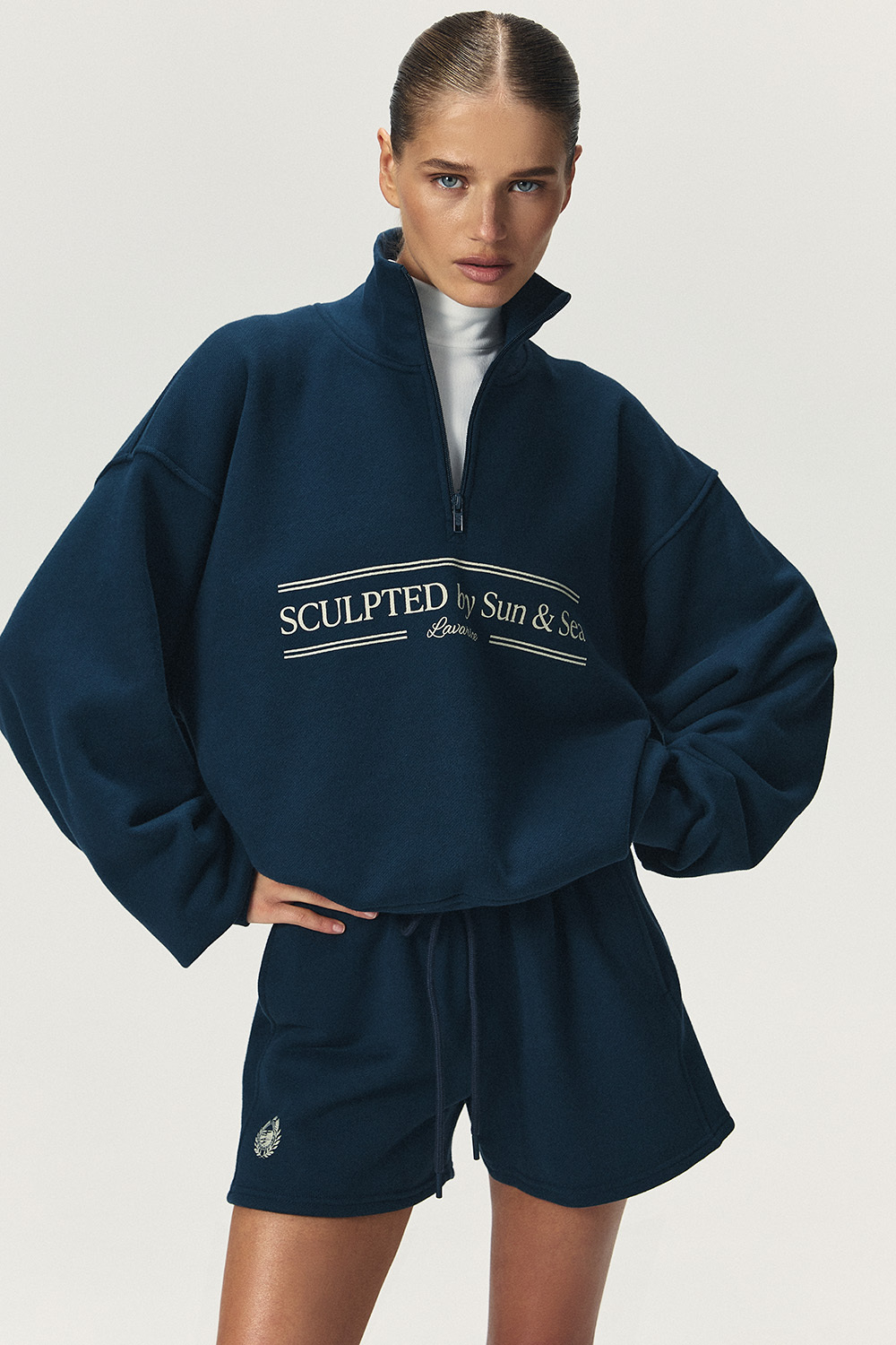 Свитшот на короткой молнии с принтом Тёмно-синий