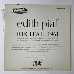 Винтажная виниловая пластинка LP Edith Piaf Recital 1961 (Canada 1961)