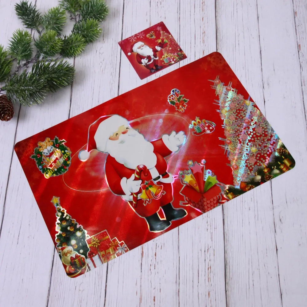 Салфетка на стол 41*26см в наборе 6+6шт «Дед Мороз у Ёлки»