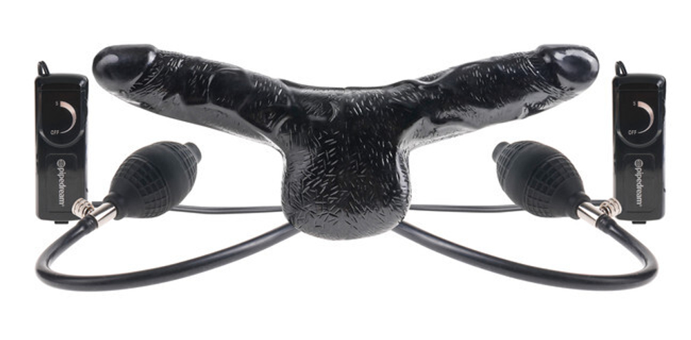 Два фаллоса с вибрацией и подкачкой воздуха Inflatable Vibrating Double Delight (Цвет: черный)