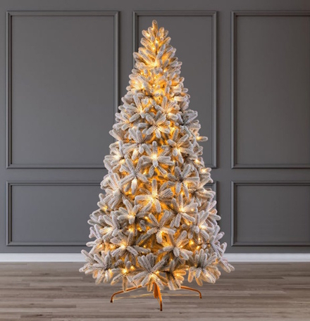 Заснеженная елка с гирляндой встроенной «Русская Императрица» (Литая хвоя) от 1,2 м до 3 м