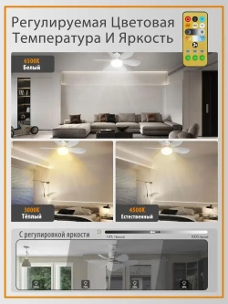 Потолочный вентилятор 45W Черный E27 диммируемый