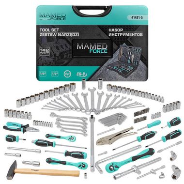 Набор инструментов 142 пр.1/4''3/8''1/2''(6-гр.)(4-32мм) MAMEDFORCE MF-41421-5