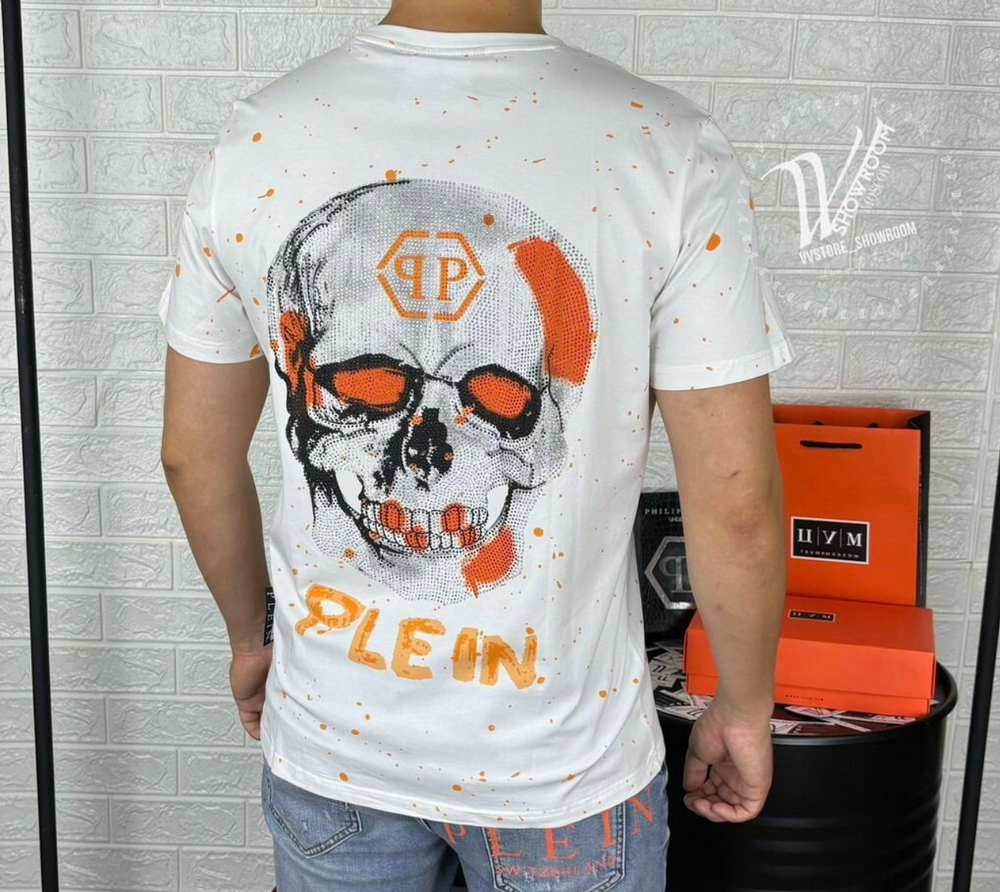 Футболка Philipp Plein Orange Skull премиум