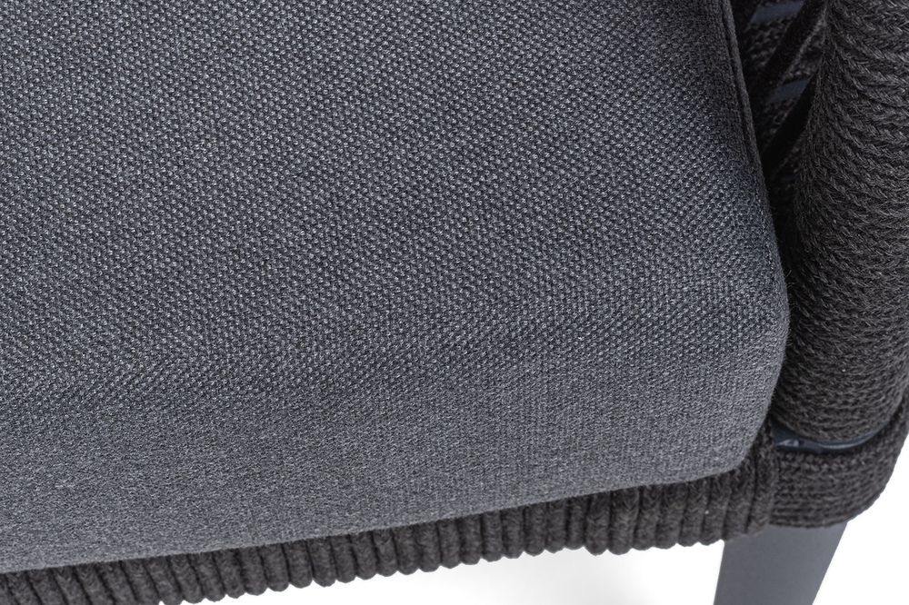 "Канны" лаунж-зона 4-местная (разборная) из роупа со столиком "Диего" цвета "серый гранит", роуп темно-серый круглый, ткань темно-серая