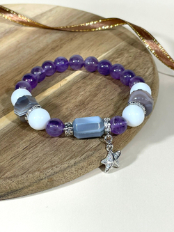 Браслет для Близнецов, агат и аметист