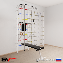 Шведская стенка Sv Sport усиленная 6940 (Турник стандарт/Брусья/Стойка/Скамья/Канат/Кольца/Канатный лаз)