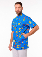 Блуза медицинская мужская Доктор стиль Педиатр М на пуговицах, васильковый принт, 48