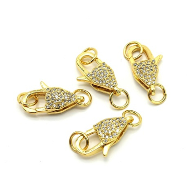 23122-з Карабин-лобстер плоский с фианитами 18мм, позолота