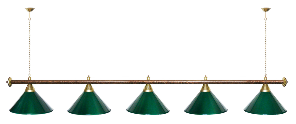 Лампа STARTBILLIARDS 5 пл. (плафоны зеленые,штанга зеленая,фурнитура золото)