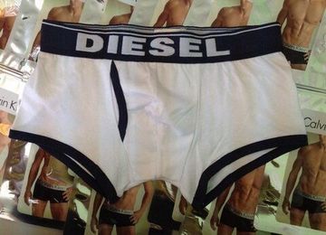 Мужские трусы боксеры белые с темно -синей резинкой Diesel White violet Waistband Boxer