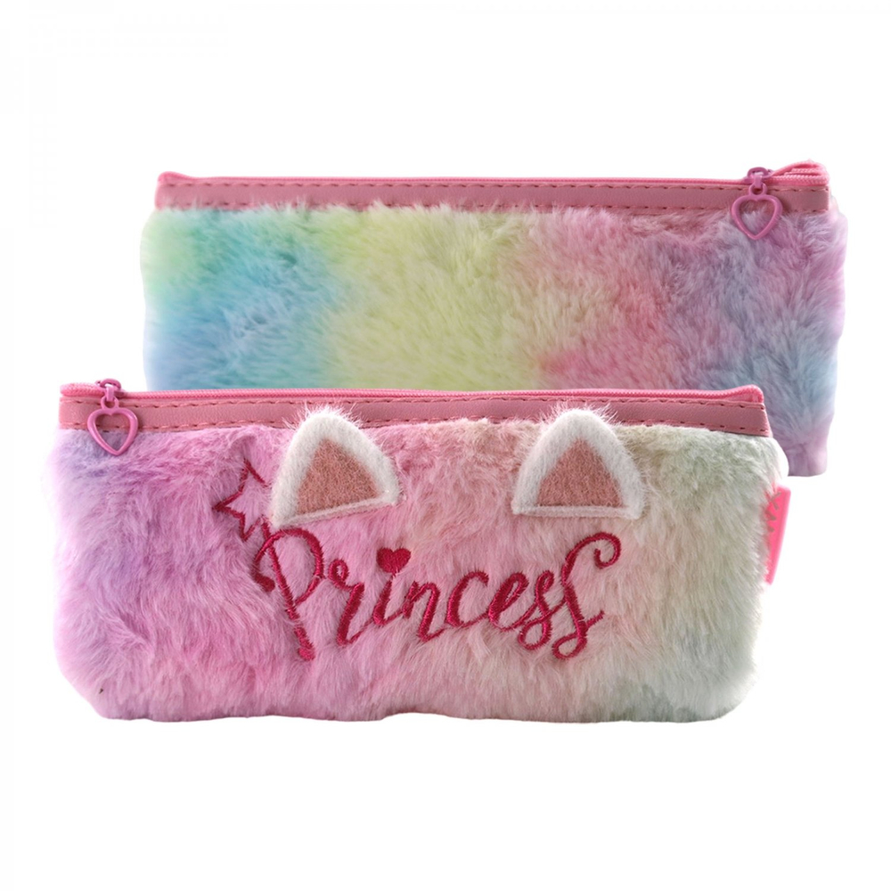 Пенал - косметичка Alingar, искуственный мех, молния, 90 х 217 мм, "Princess", радужный (кошачьи ушки)