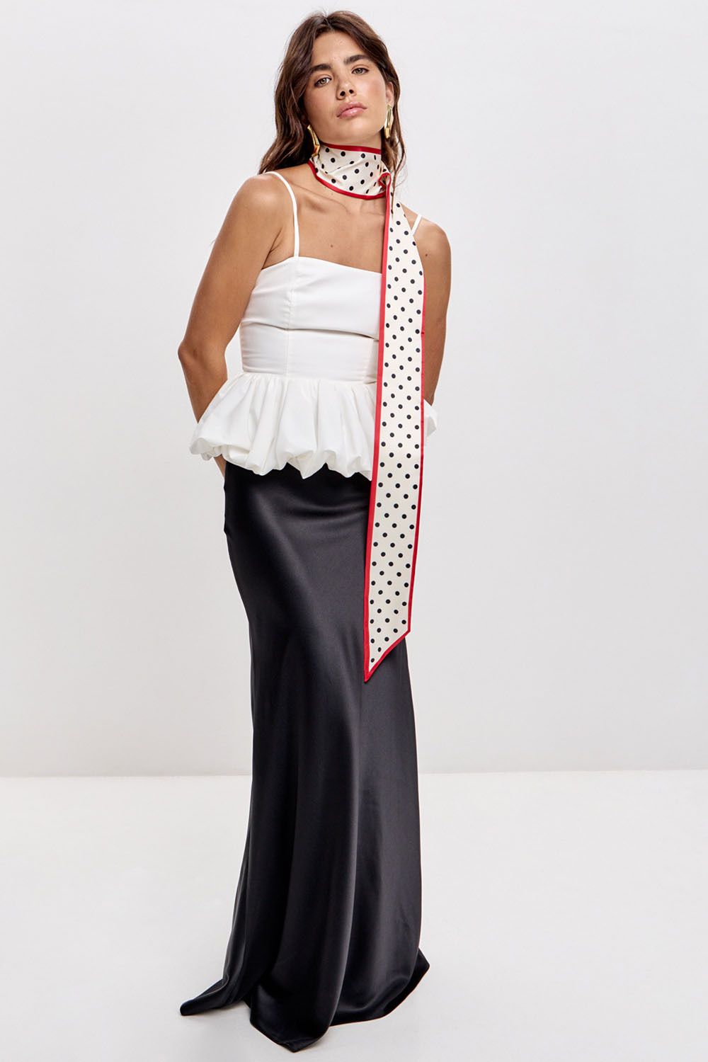 Топ с баской баллон кремового цвета