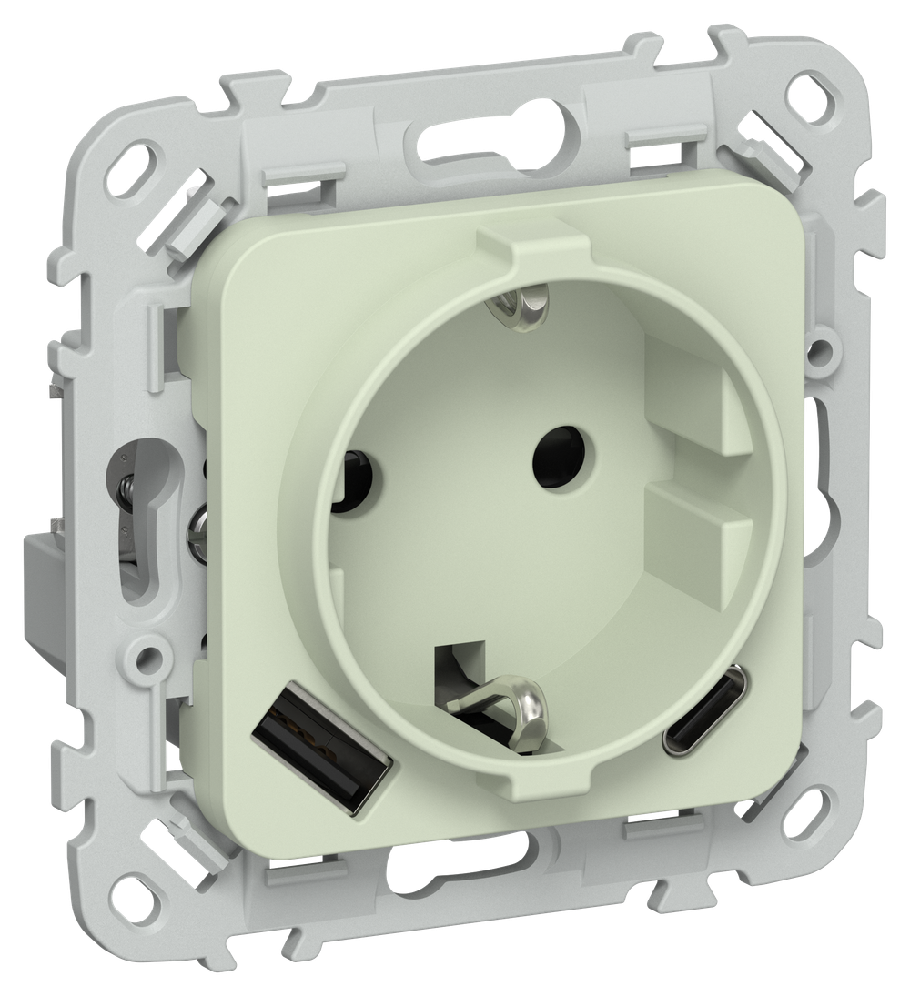 FLITE Розетка 1-местная с заземлением с защитными шторками 16А с USB A+C 20Вт безвинтовое крепление РСЮшс11-1-ФлП панг IEK