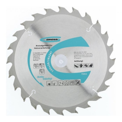 Диск пильный 165x20/16x24Т мм Gross