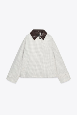 ZARA КОРОТКИЙ ТРЕНЧ С ВОРОТНИКОМ ИЗ ИСКУССТВЕННОЙ КОЖИ — ZW COLLECTION, БЕЛЫЙ/ЧЕРНЫЙ