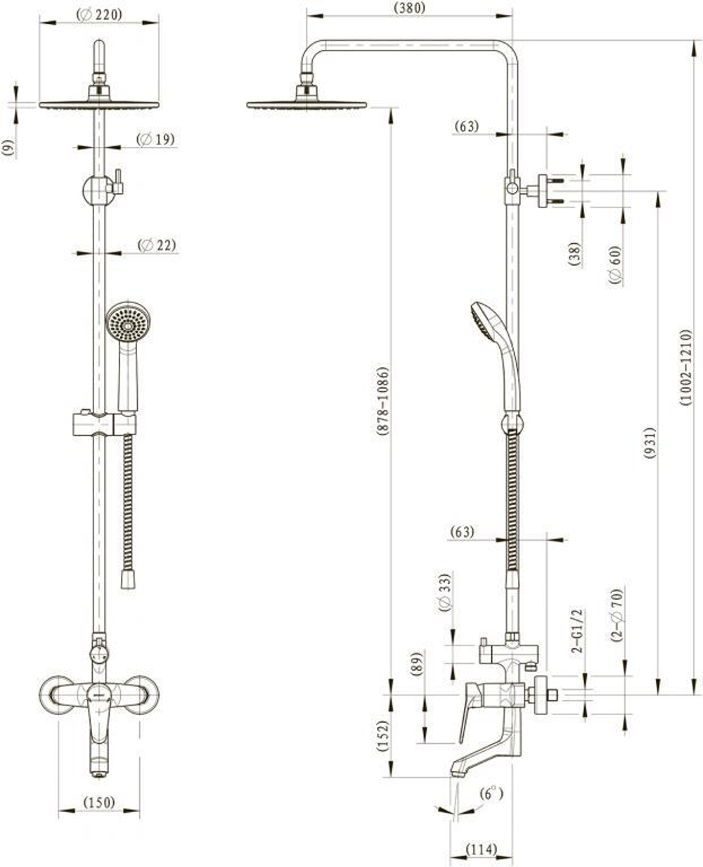 Душевая колонна со смесителем для ванны Bravat Eco