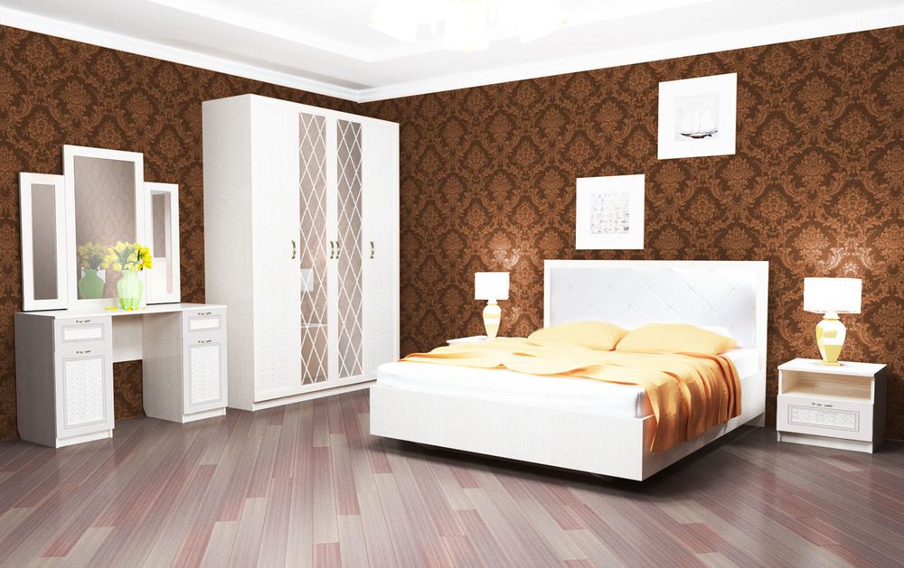 МС Спальный гарнитур "Александрия" №2 (бодега светлая), ЛДСП/МДФ/Кожа, Велес