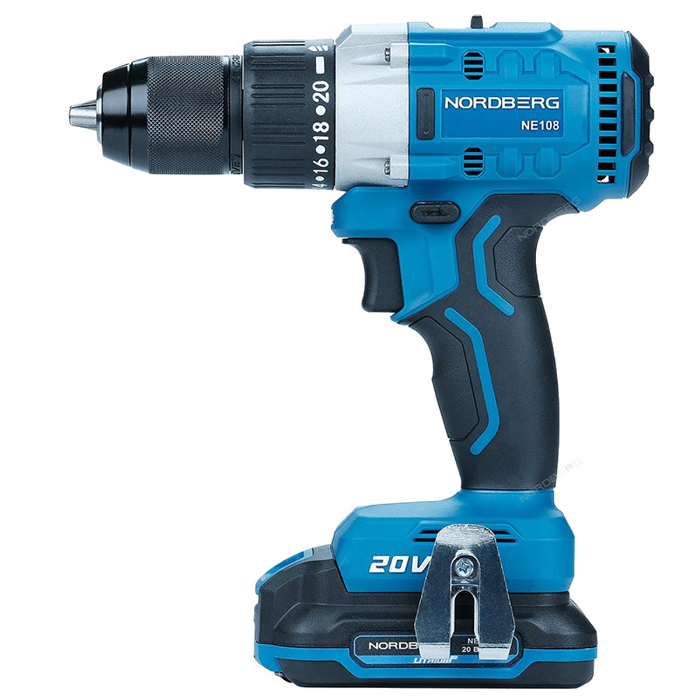 NORDBERG (NE108K) Шуруповерт аккумуляторный макс Ø сверла 13мм, 20В, 80Нм с акк. и зар. уст-вом