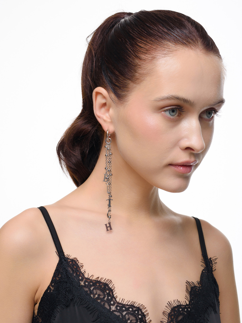 Моносерьга "Bitch" Silver с подвесками