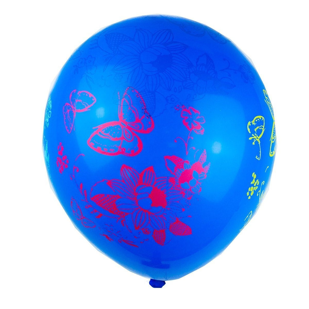 Шар воздушный Alingar, №12, "Цветы и бабочки", с рисунком, цвета ассорти 100шт/уп, пакет с европодвесом