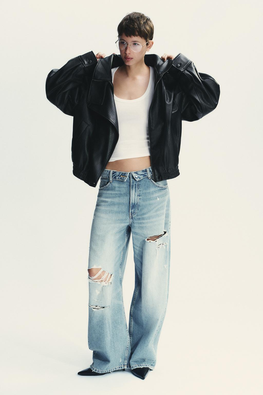 ZARA КУРТКА ИЗ ИСКУССТВЕННОЙ КОЖИ, ЧЕРНЫЙ