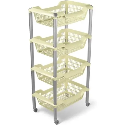 Этажерка универсальная Джета 4 корзины на колесиках слоновая кость С736С (комплект 4 шт)