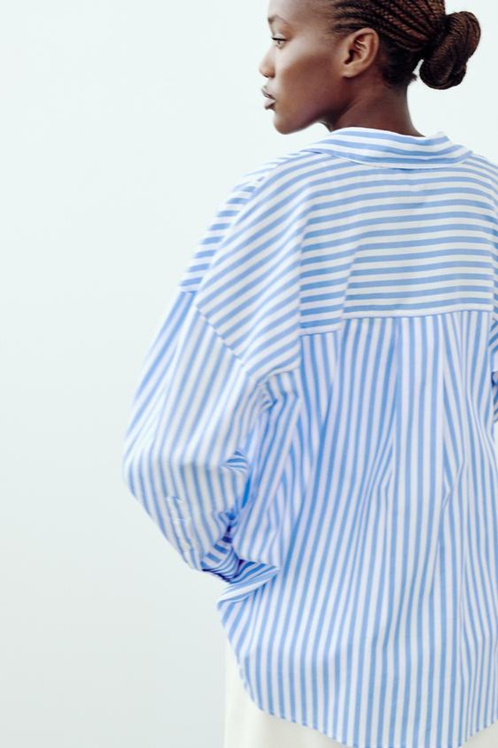 ZARA РУБАШКА ИЗ ПОПЛИНА В ПОЛОСКУ, СИНИЙ