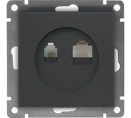 Розетка компьютерная+телефонная "UNIVersal" серия "Афина", с/у, 1А, RJ45, RJ12, графит (еврослот) (H