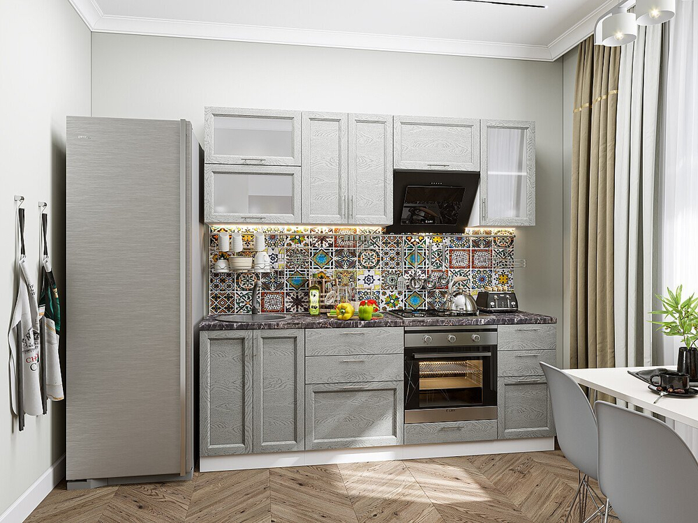 Прямая модульная кухня Сканди-02 Grey Softwood - Белый 2140*2200*600