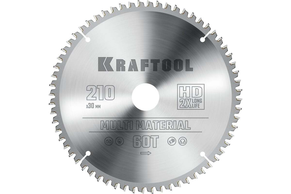 Диск пильный по алюминию KRAFTOOL Multi material 210x30 мм, 64Т 36953-210-30
