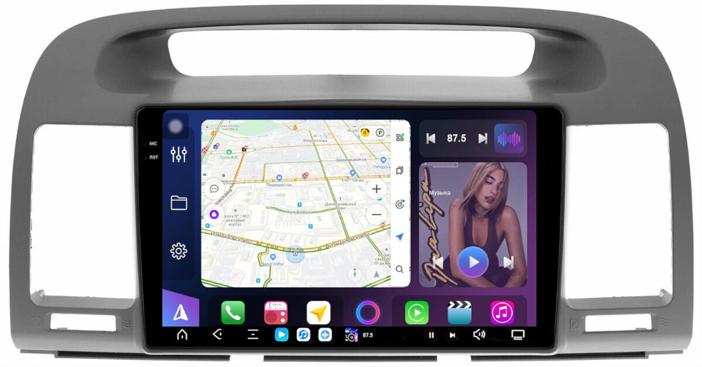 Магнитола Toyota Camry 30 2001-2006 (рамка графитовая) - FarCar XXL3020M монитор 9.5" 2K QLED на Android 14, TS20, 8+256Гб, CarPlay, 4G SIM-слот