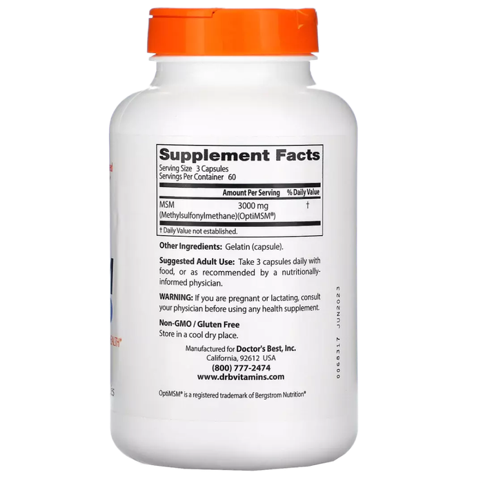МСМ с OptiMSM 1000 мг, MSM with OptiMSM 1000 mg, Doctor's Best, 180 капсул 2