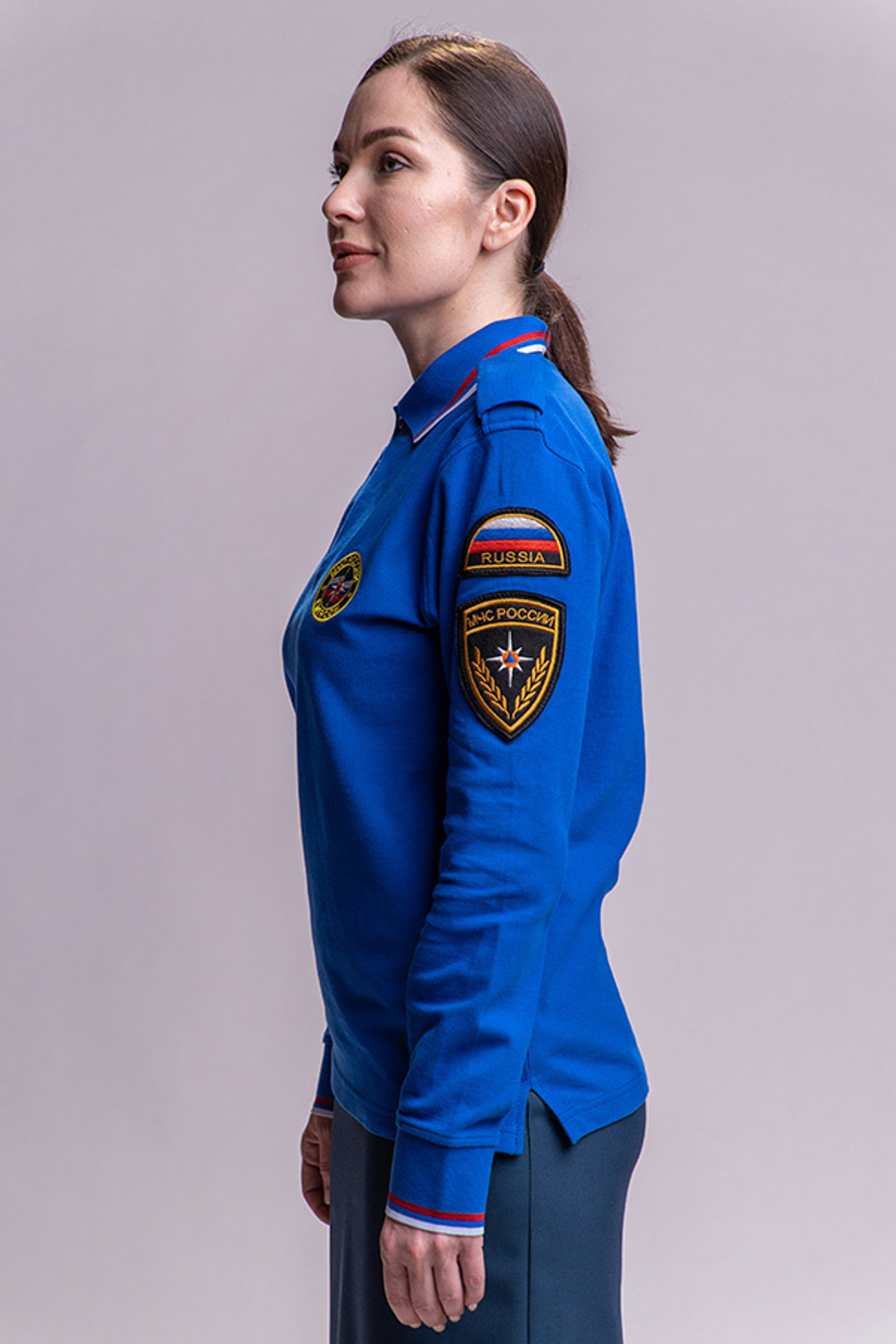 Рубашка-поло женская МЧС длинный рукав (нового образца, василек)