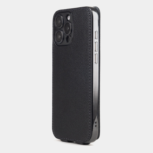 Чехол iPhone 16 Pro Max натуральная кожа сафьяно, черного цвета
