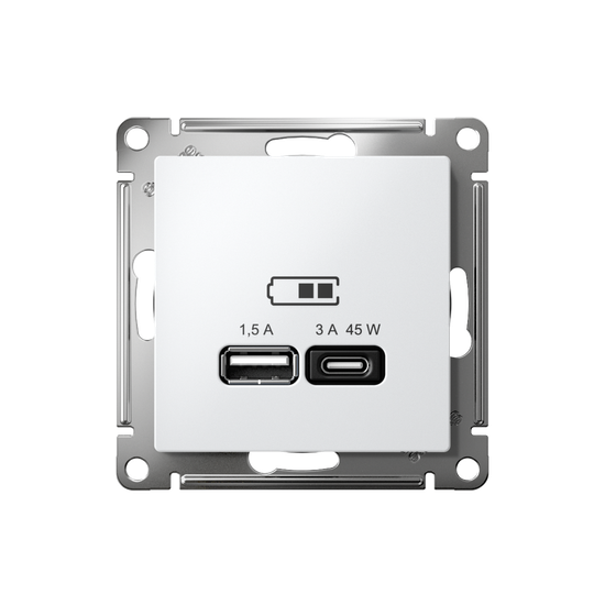 Розетка USB AtlasDesign тип A+C 45Вт QC PD высокоскор. ЗУ механизм бел. SE ATN000129