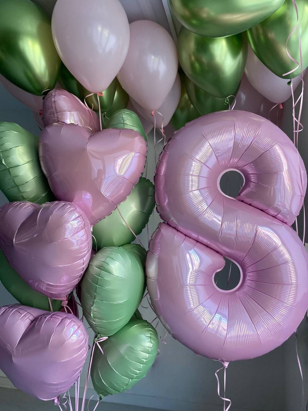 Гелиевые шары стильные хром зеленый/розовый №3488