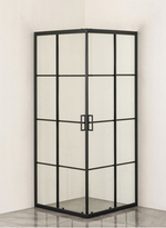 Душевое ограждение Loranto 90x90x190 раздвижная дверь, прозрачное стекло "Лофт клетка" 6 мм, профиль черный матовый (CS-211F-90)