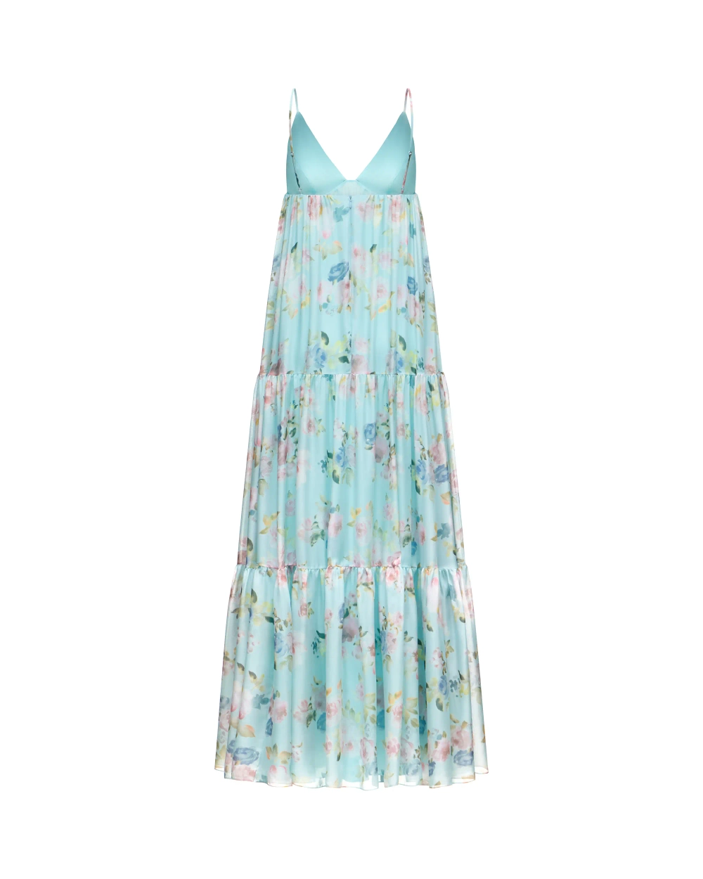 Флёр макси (Fleur maxi), платье макси из голубого шифона с цветочным принтом