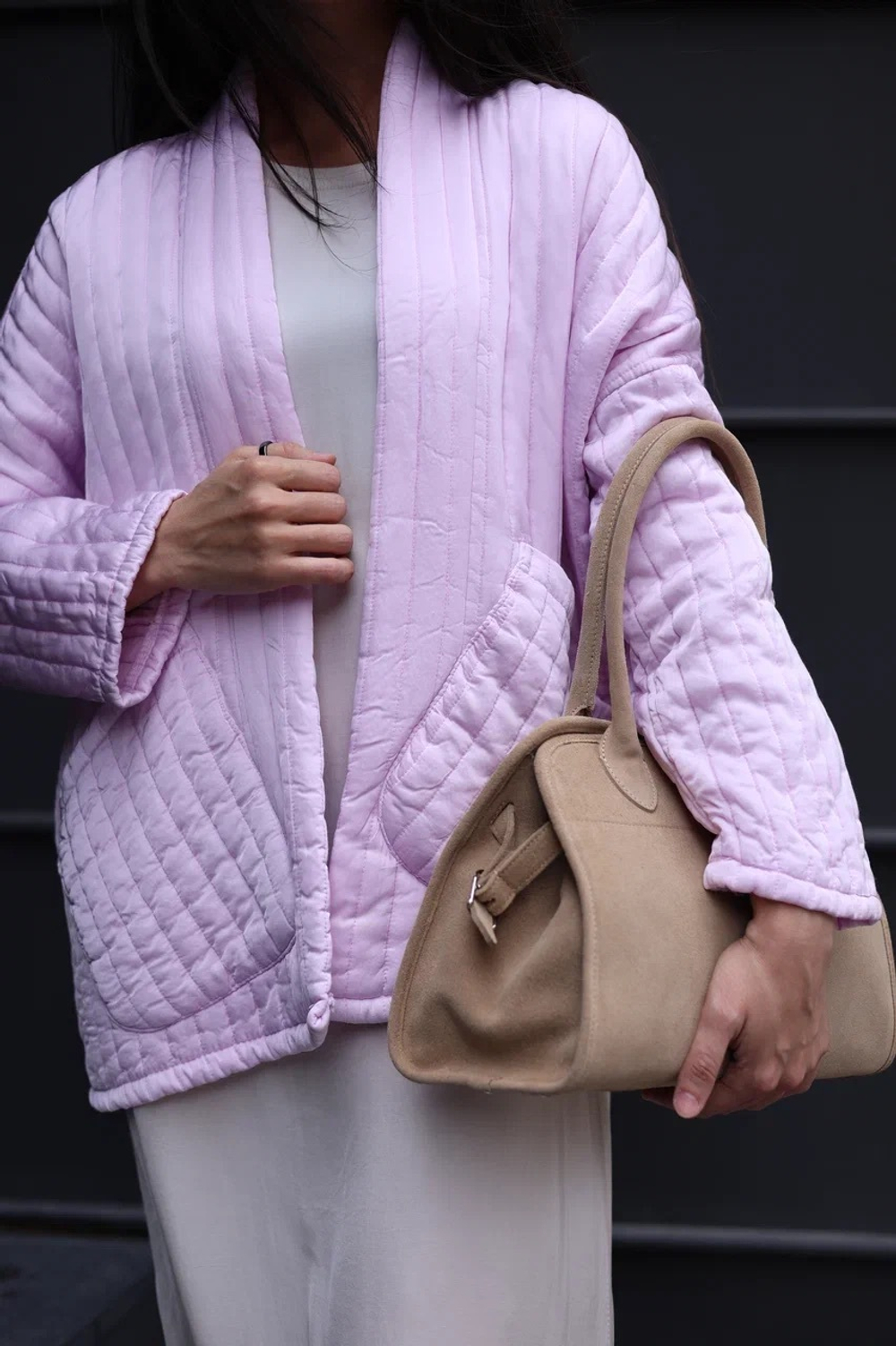 стеганый чапан в строчку на осень,весну